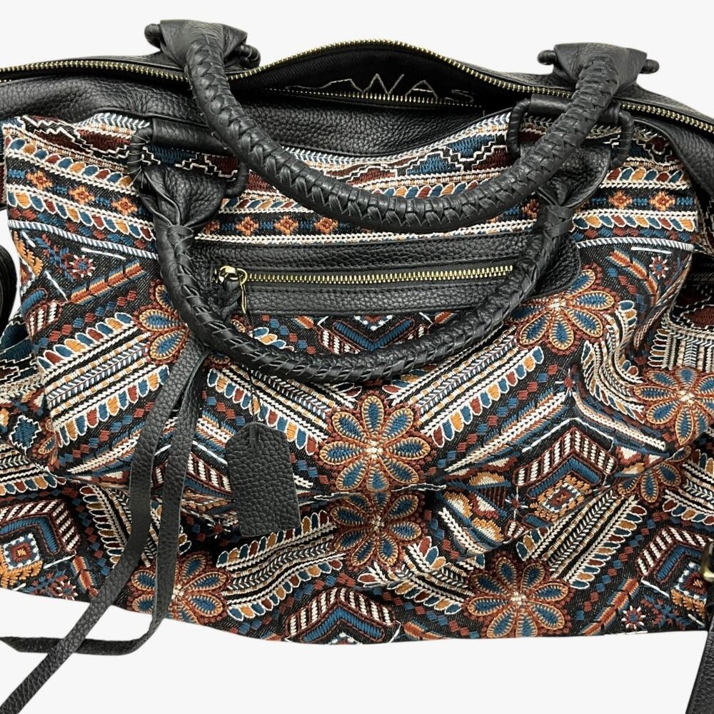 Johnny Was Workshop Molly Jo Tote Weekender Bag Black Floral Embroidery Leather - Picture 10 of 15